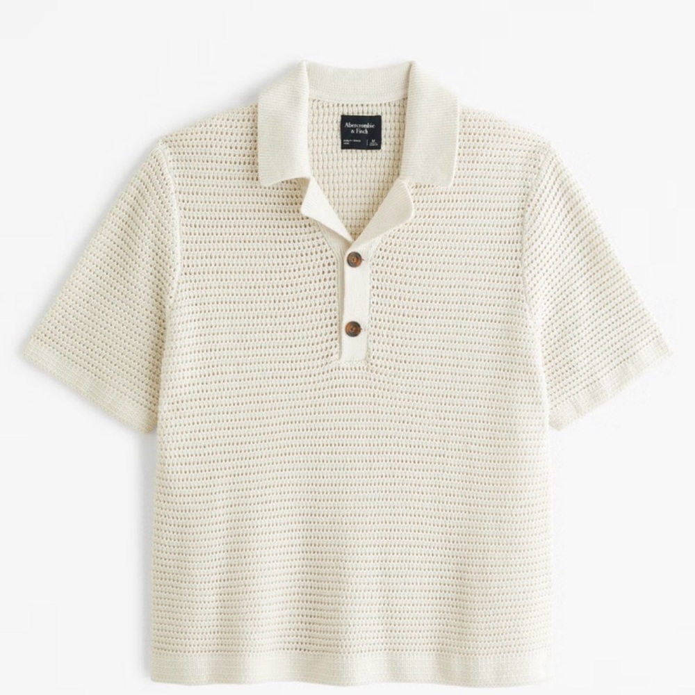 Abercrombie & Fitch Men's Camp Collar Sweater Polo in Cream